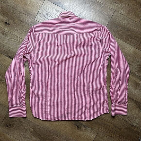 Stone Rose Shirt Mens White Pink Striped Cotton Black Rivet Button Up 4 Large - Picture 2 of 7